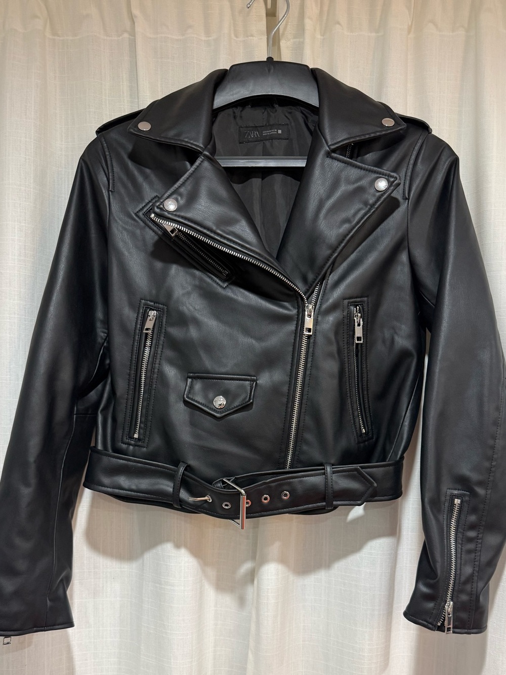 Classic Black Faux Leather Moto Jacket - Women's